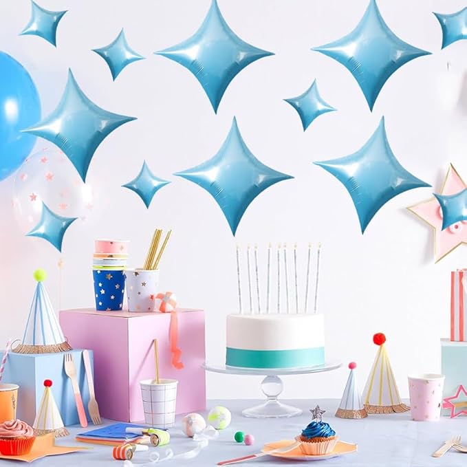 TONIFUL 30Pcs 26In&10In Star Balloons Large Blue Four Pointed Star Shape Foil Balloons Mini Star Mylar Balloons for Birthday Wedding Baby Shower Anniversary Engagement Party Decorations Supplies