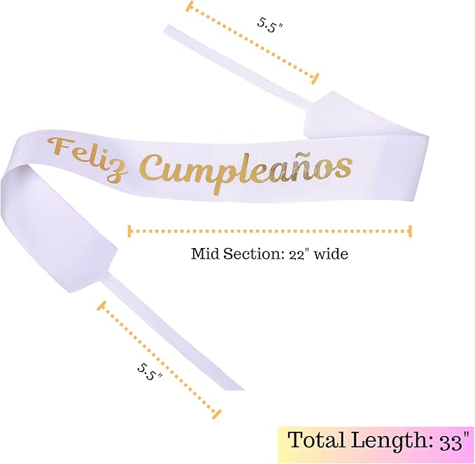 Set of 12 Bouquet Banner Grosgrain Ribbon Tie Wrap Printed Sash Florist Bulk Supply for Floral Arrangements (White - Feliz CUMPLEANOS)