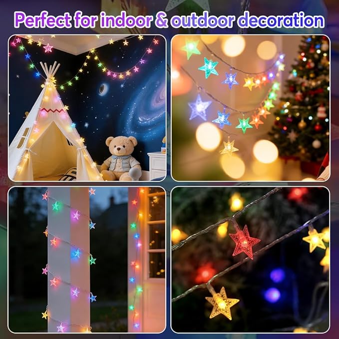 150 LED Color Changing Star String Lights - 65.6ft with Remote, 11 Modes, IP44 Waterproof, Linkable Plug in Lights for Christmas, Wedding, Party, Holiday, Indoor Outdoor, Backyard, Patio, Garden Decor
