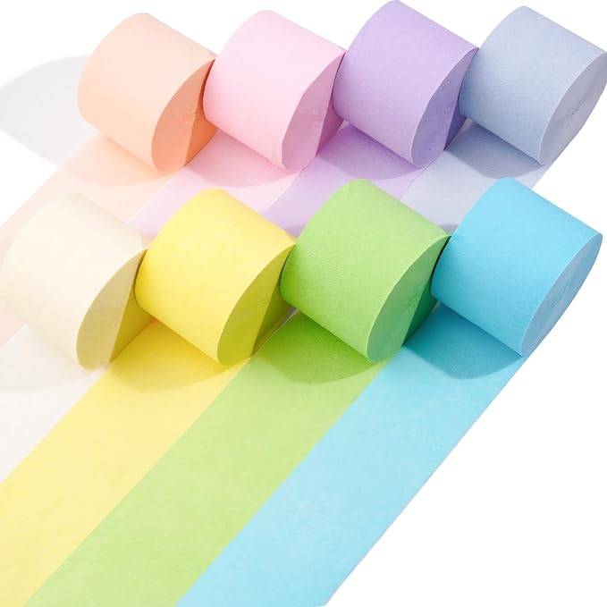 8 Pastel Streamers, 656ft Pack of Pastel Birthday Decorations, Rainbow Party Decorations, Backdrop Party Supplies for Wedding Decor (1.8 inch x 82 ft/Roll)