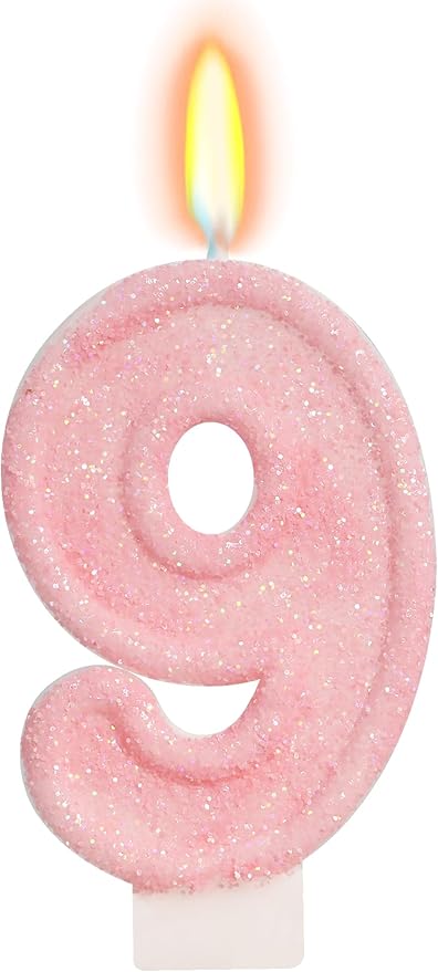 Pink Birthday Candles - Number 9 Candle for 9th Birthday Decorations for Girls, Pink Cake Decorations Sweet Birthday Decorations Girl
