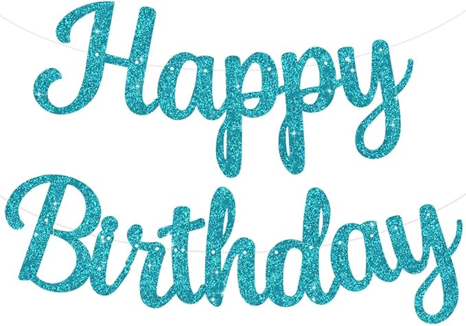 BEISHIDA Happy Birthday Banner - NO DIY,Light Blue 10Feet Pre-Strung-Glitter Birthday Sign Garland Backdrop Decorations for Women men Party