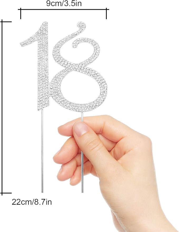 Bling Crystal Rhinestone 18 Birthday Cake Topper - Best Keepsake | 18th Party Decorations Silver
