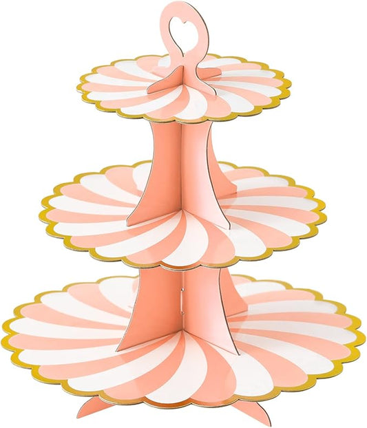 Soleebee 3-Tier Cupcake Stand, Cardboard Cupcake Tower, Dessert Cup Cake Stand Tower for Birthday Wedding Party Decoration, Cupcake Tier Stand 1 Set (Pink Gold)