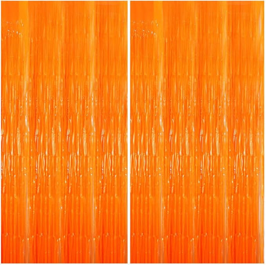 2pcs Glow in The Dark Party Supplies Neon Party Decorations 39 * 78 Inch Orange Fluorescent Macaron Tassel Backdrop Foil Curtain Suitable for Fluorescent Birthday and Light Party Decorations.