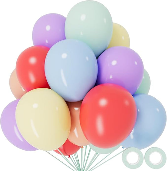 110pcs Pastel Balloons 12 Inch, Pastel color balloons Assorted Latex Ballons for Birthday Party DecorationsBaby Shower Wedding(with 2 Ribbons).