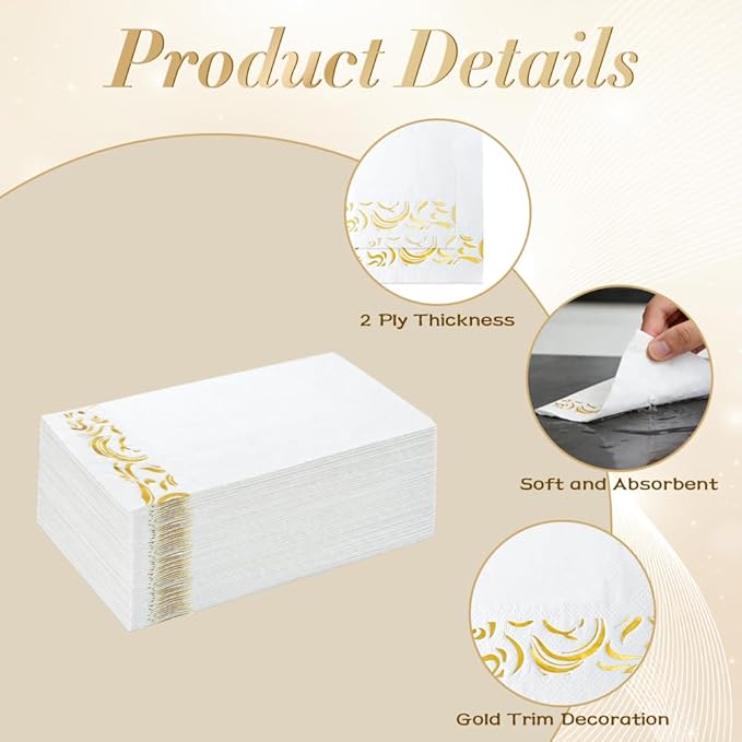 Disposable Paper Napkins, 50Pcs Disposable Guest Napkins, Soft and Absorbent Decorative Paper Hand Towels Cocktail Napkin for Bathroom Wedding Anniversary Birthday Dinner Graduation Party Supplies