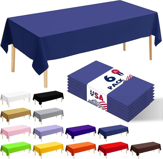 6 Pack Premium Disposable Plastic Tablecloth 54" x 108" Party Table Cloths Disposable for 6 to 8 Foot Tables Indoor or Outdoor Parties Birthdays Weddings Christmas Anniversary Buffet Table (Blue)
