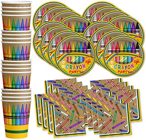 Crayon Birthday Party Supplies Set Plates Napkins Cups Tableware Kit for 16