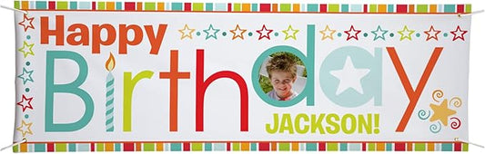 Let's Make Memories Personalized Birthday Banner - Kids Party Decorations - Custom Happy Birthday Banner - Indoor/Outdoor Vinyl - Any Text and Photo - Red Multi - 6ft