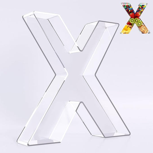 Ledido 10’’ Acrylic Letter Charcuterie Board Box, Reusable Fillable Serving Tray for Candy Cake Fruit Snack, Easy-Clean Acrylic Charcuterie Tray for Birthday Anniversary Party Decorations, Letter X