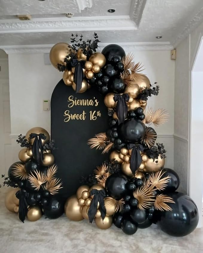 Black and gold Confetti Balloons, 60pcs 12 Inches Gold and Black Party Balloons with 1 Ribbon for Graduation Birthday Baby Shower Wedding Party Decorations