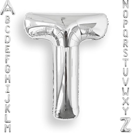 AULE 40 Inch Big Letter Balloon Silver T Large Foil Helium Alphabet Balloons A-Z for Birthday Anniversary Graduation New Year Party Decoration Supplies