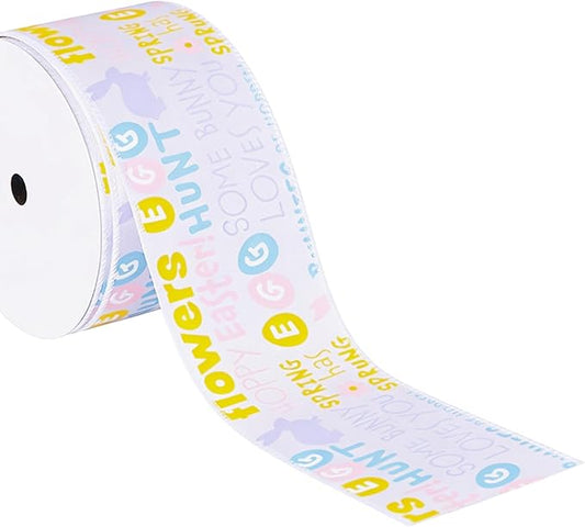 Meseey Easter Wired Edge Ribbon, Pastel Stripe, Spring Decoration for Wreaths, Crafts, Garlands, Gift Wrapping (Bunny Carrot, 2.5 Inch)