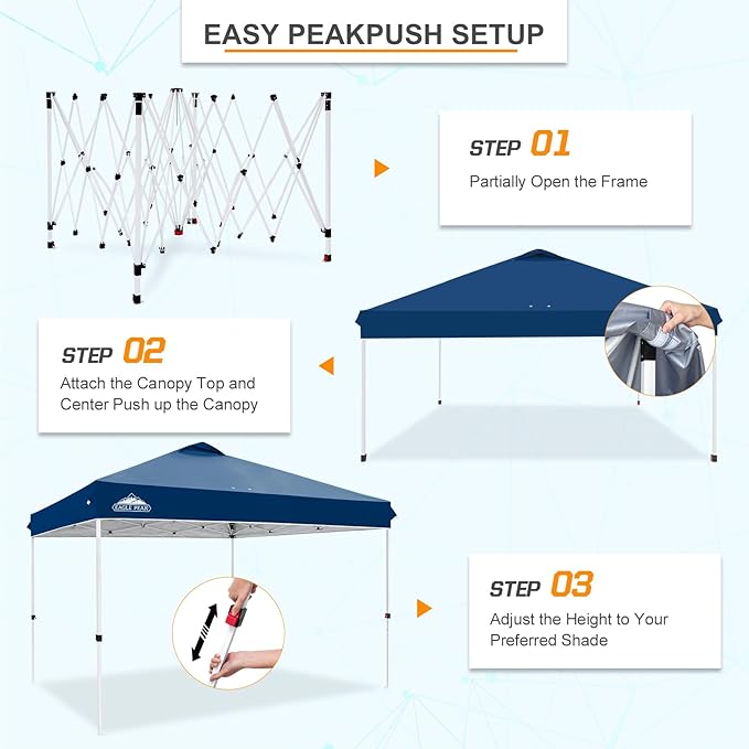 EAGLE PEAK Pop Up Canopy Tent with Wheeled Carry Bag, 8 Stakes, 4 Ropes, 4 Weight Bags, Easy Set Up Tent Canopy, 12x12 ft, 144sqft of Shade, Dark Blue