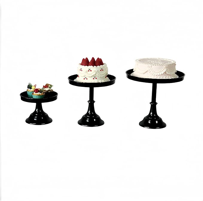 3 Pcs Metal Round Cake Stand Set 8“10”12" Cake Display Stand Dessert Cupcake Display Tray for Graduation,Wedding,Birthday,Party,Baby Shower,Anniversary,Ceremony,Christmas (Black)