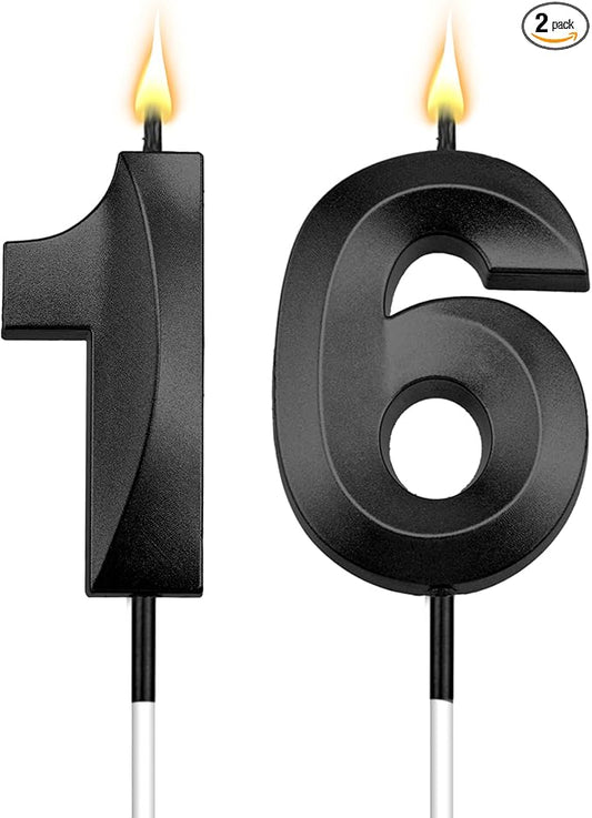 16 Candles for Cake 16 Birthday Candles 16th Birthday Decorations for Boys 16th Birthday Decorations for Girls Black Birthday Candles 16 Candle 16 Boy Birthday Cake Topper