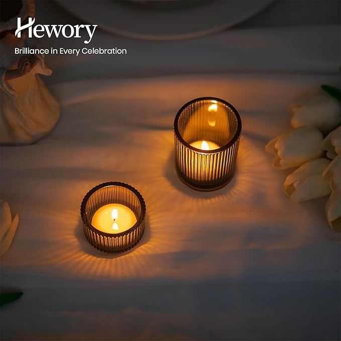 Hewory Glass Tealight Candle Holder: 8 Pcs Dark Green Votive Tea Lights Candle Holder, Ribbed Tea Light Holders Fall Decorations for Thanksgiving Table Centerpiece Wedding Party Home Decor