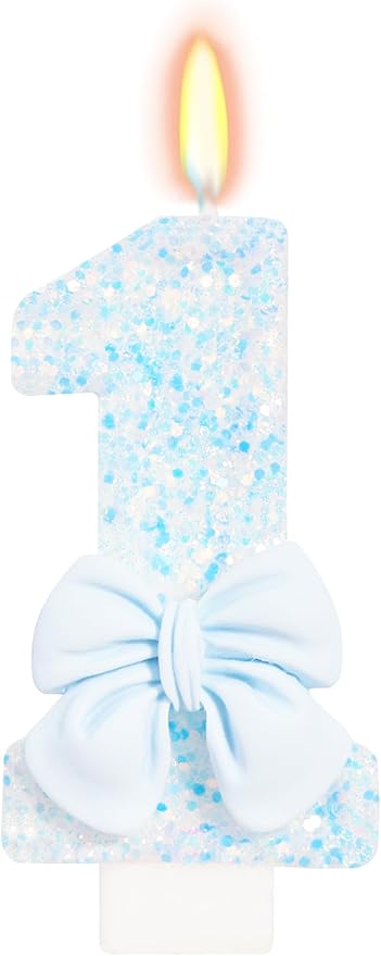 Birthday Candle for Cake, Blue Bow Number Candles, 2.76 inch Number Happy Birthday Candle, Cake Topper Decoration for Birthday Party (Number 1)