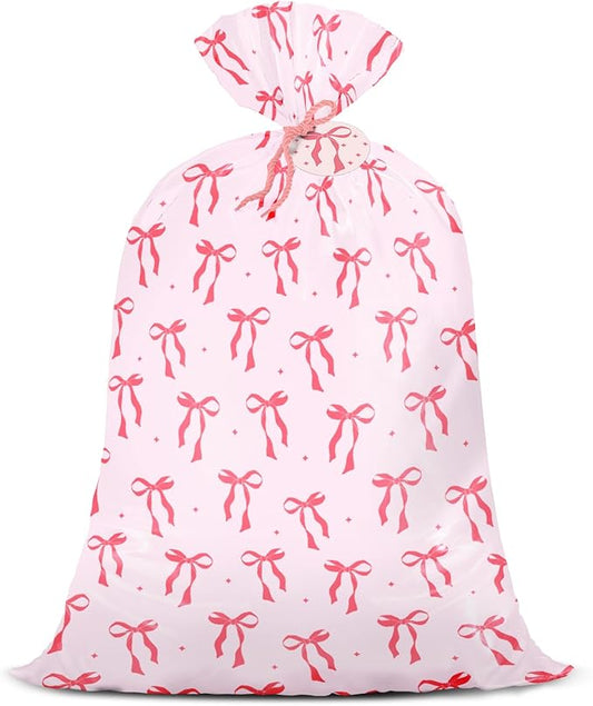 WRAPAHOLIC 56" Large Pink Bow Plastic Gift Bag - Pink Ribbon Bow Jumbo Bike Bag Gift Wrap for Girl Birthday, Baby Shower, Bachelorette Party, Valentine's Day - 56" H x 36" W