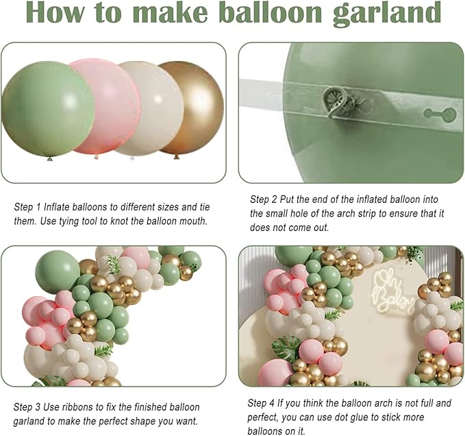 Sage Green Pink Balloons Garland Kit,133pcs Olive Green Blush Pink Sand White Metallic Gold Balloons for Bridal Shower Wedding Birthday Jungle Safari Woodland Party Decorations…