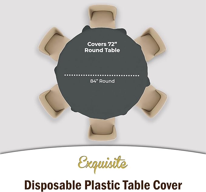 Party Solids Pack Of 6 Premium Plastic Tablecloth 84 Inch Round Plastic Table Cover - Silver