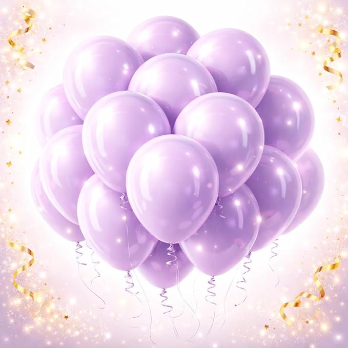 Pastel Purple 100 Pack, 12 Inch Lavender Light Purple Lilac Round Helium Balloons for Wedding Bridal Shower Baby Shower Birthday Party Decorations