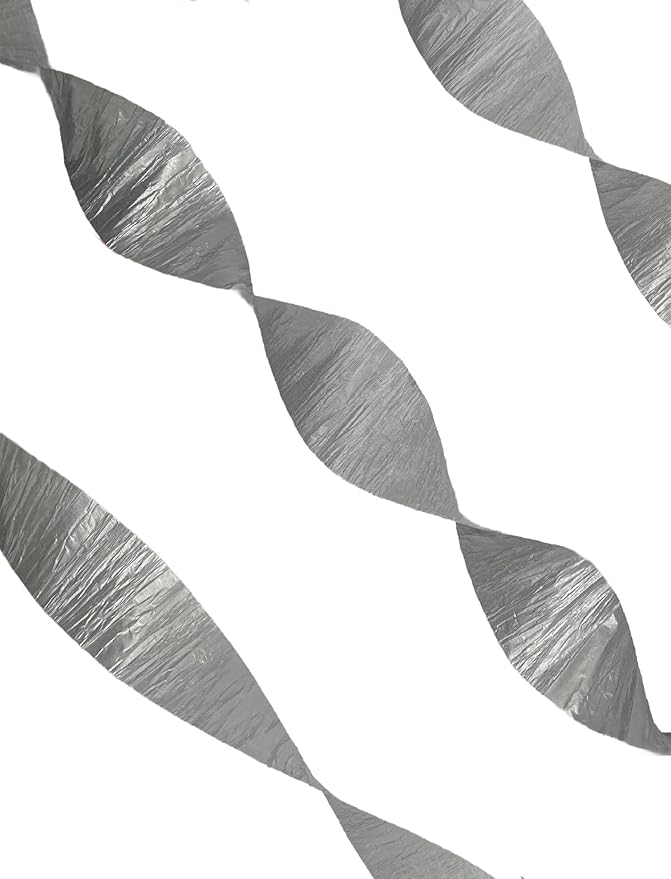 Metallic Silver Crepe Paper Streamers, 6 Rolls, 423 Feet Total