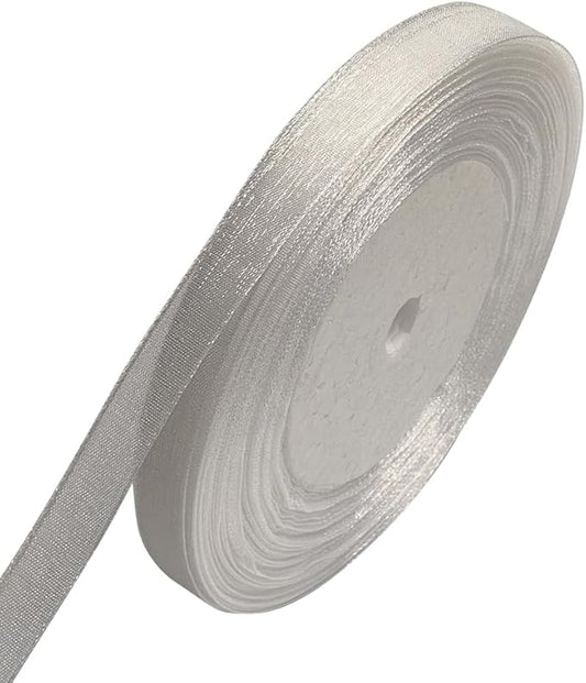 Chenkou Craft Solid Organza Ribbon 3/8" White 1 Roll 50 Yards Craft Bow Party Decoration Packing Ribbons (White, 3/8"(10mm))