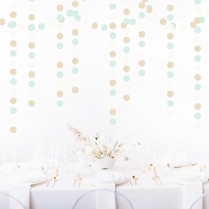 Sage-Green Mint-Gold Tea Party Decorations Garland - 52Ft Garden Forest Baby Bridal Shower Birthday Hanging Streamers Banner Decor,Wedding Bachelorette Engagement Graduation Backdrop Huglony