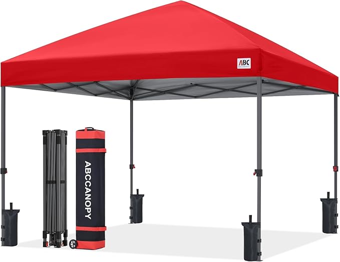 ABCCANOPY Pop Up Canopy - Outdoor Patio Portable Canopy Tent Heavy Duty for Backyard and Deck with 4 Sandbags(Red, 8x8)