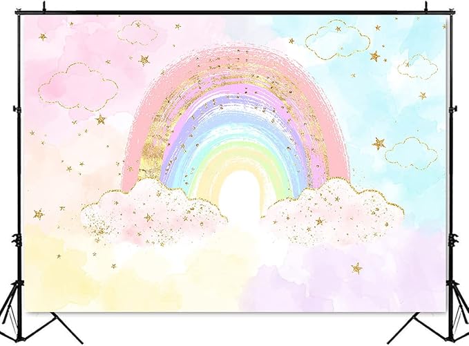 Mocsicka Rainbow Backdrop Colorful Rainbow Happy Birthday Party Decorations for Girl's Pastel Watercolor Birthday Cake Table Decor Party Supplies Photography Background (7x5ft (82x60 inch))