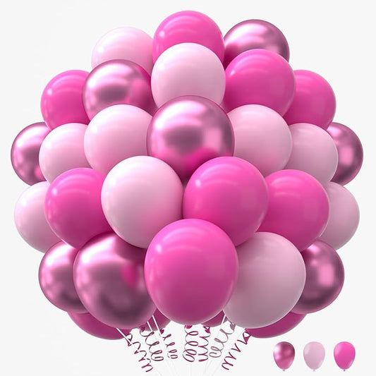 160Pcs Pink Balloons Metallic Pink Balloon,12 Inch Hot Pink Balloons Pink Metallic Pink Latex Balloons for Wedding,Baby Shower,Princess Theme Party Decorations