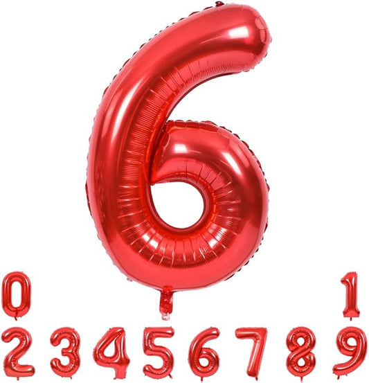 TONIFUL 40 Inch Red Large Numbers Balloons 0-9, Number 6 Digital 6 HeliumFoil Mylar Big Number Balloons for 2026 Mother's Day New Year Eve Graduation Valentine's Day Birthday Party Anniversary Party