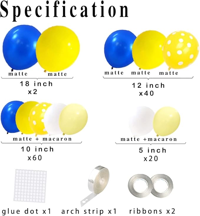 126PCS Blue Yellow White Balloon Arch Garland Kit - Royal Blue and Yellow Balloons White Balloon for Wedding Birthday Anniversary Bridal Shower Party Decorations