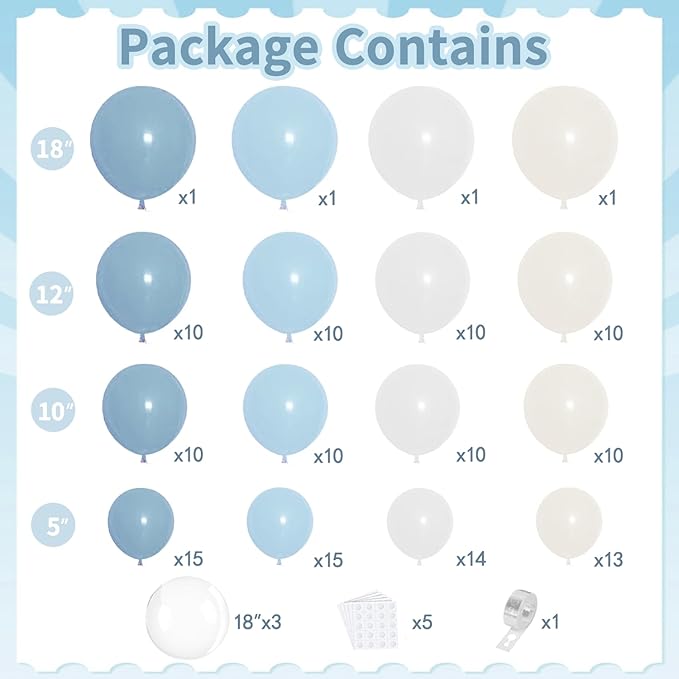 Dusty Blue Balloons Arch Garland Kit, Baby Blue and Sand White Light Blue Balloons for Birthday Gender Reveal Graduation Bachelorette Party Decorations