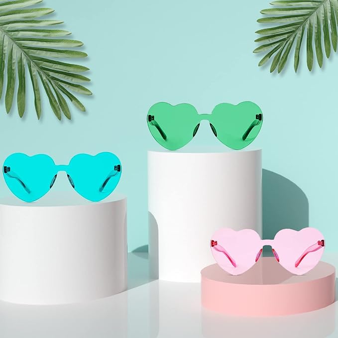 20 Pack Heart Sunglasses for Women Candy Transparent Rimless Bulk Heart Shaped Glasses for Bachelorette Party Favors