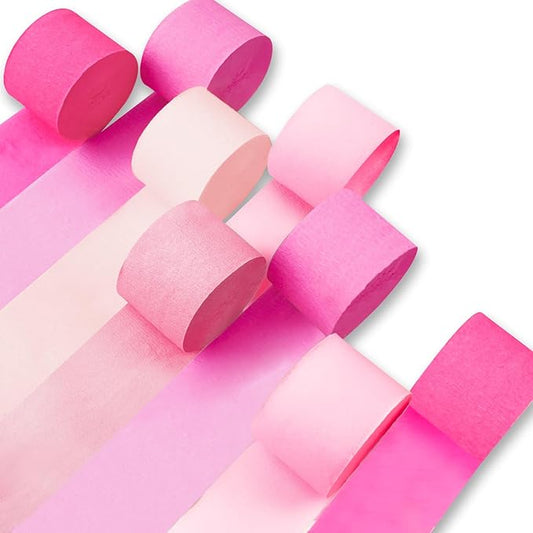 PartyWoo Light Pink Crepe Paper Streamers 8pcs 656 ft Pack of Pastel Hot Baby Pink Crepe Paper Sheets for Birthday Gender Reveal Baby Shower Graduation Wedding Bachelorette Party Decorations