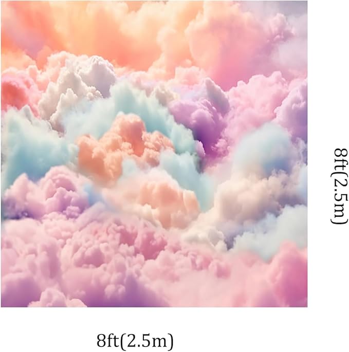 Kate 8x8ft Colorful Cloud Sky Fairytale Fantasy Photography Backdrops Dreamlike Happy Birthday Party Baby Shower Photo Background Video