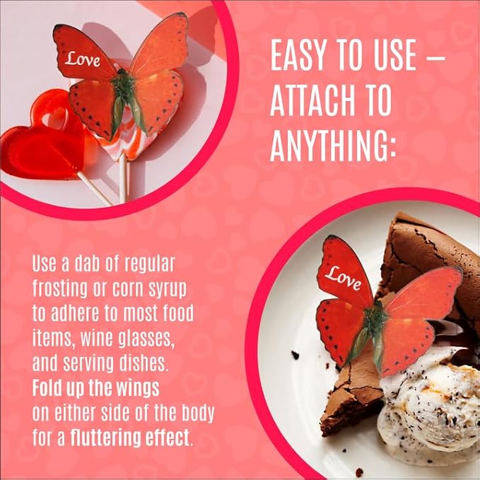 Sugar Robot Inc. Edible Butterflies Large Size Premium Crafted Made in the USA Cake and Cupcake Toppers, Decoration (Love)
