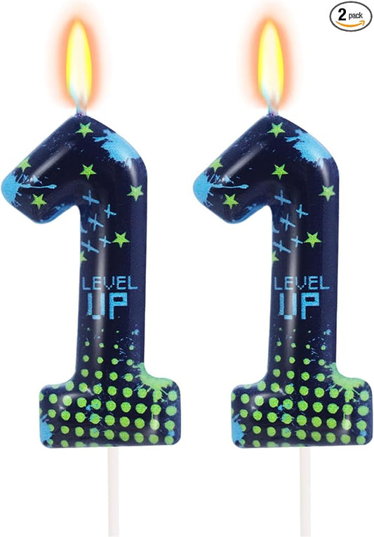 STG Birthday Candles for Boys - Number 11 Candle for Video Game Birthday Cake Topper, Fort Battle Level Up Game Themed Birthday Party Supplies (Number 11)