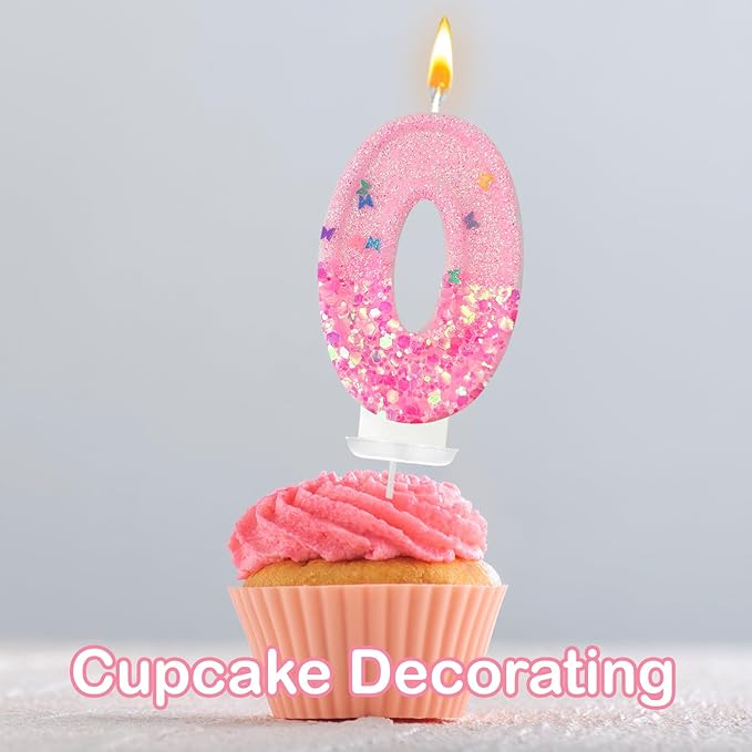 Pink Sequin Birthday Candles, Cake Number Candles, Girls 0th Birthday Decorations, Suitable for Birthday Parties, Anniversary Party Decorations(0)