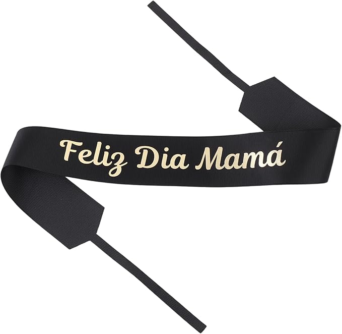 Set of 12 Bouquet Banner Grosgrain Ribbon Tie Wrap Printed Sash Florist Bulk Supply for Floral Arrangements (Black - Feliz Dia Mama)