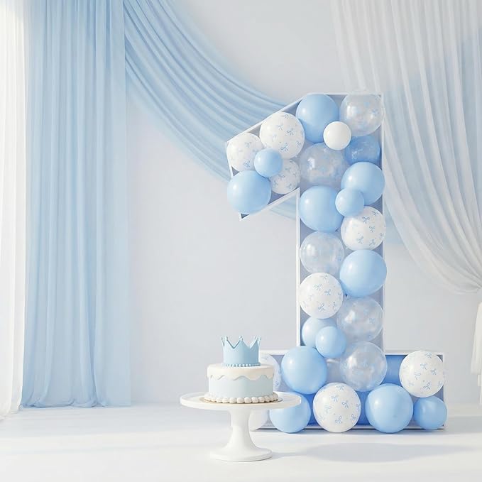 HILAVO Blue Bow Balloons, 12 Inch Pastel Light Blue Transparent White Bow Print Coquette Balloon for Girls Birthday Bachelorette Party Bridal Baby Shower Wedding Anniversary Decorations Supplies