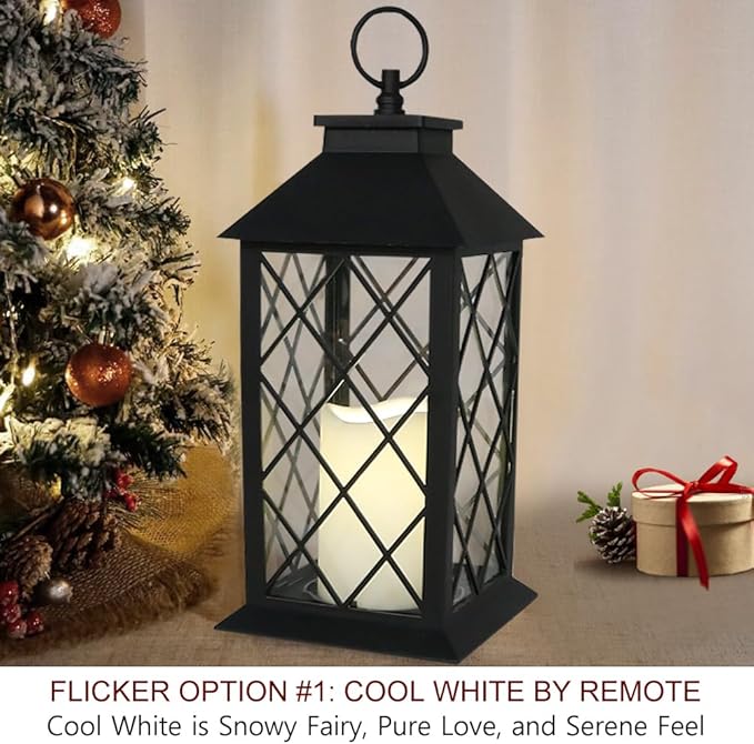 2-Pack 13.5" Candle Lanterns Outdoor Waterproof Decorative Lights with Timer Remote - Decorative Indoor LED Lanterns Battery Operated - Cool White Vintage Lantern Outdoor