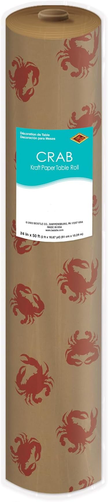 Beistle 24" x 50' Nautical Theme Crab Print Kraft Paper Table Roll, Luau Party Supplies Tablecovers