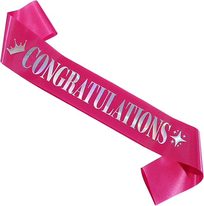 Congratulations Sash for Girl Women,Pink Satin Silver Multicolour Foil Glitter Sash,Birthday,Wedding, Retirement,Graduation,Job,Promotion Celebration,Award Ceremony,Baby Shower Party Decorations Gifts