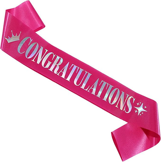 Congratulations Sash for Girl Women,Pink Satin Silver Multicolour Foil Glitter Sash,Birthday,Wedding, Retirement,Graduation,Job,Promotion Celebration,Award Ceremony,Baby Shower Party Decorations Gifts