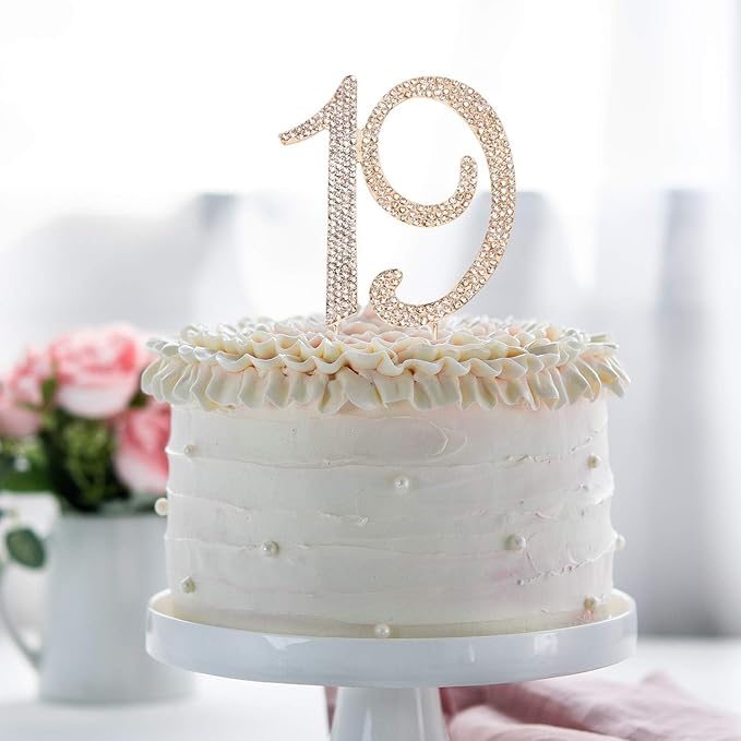 Bling Crystal Rhinestone 19 Birthday Cake Topper - Best Keepsake | 19th Party Decorations Gold
