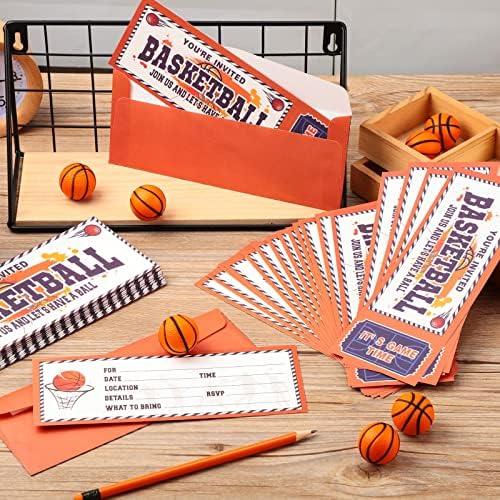 Woanger 50 Pcs Basketball Party Invitations with Envelopes Basketball Birthday Invite Cards 25 Tickets 25 Envelopes for Sports Favor Supplies